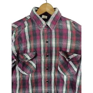 Vintage OshKosh B'Gosh Red Heavy‎ Flannel Shirt Black Buttons Men's Large